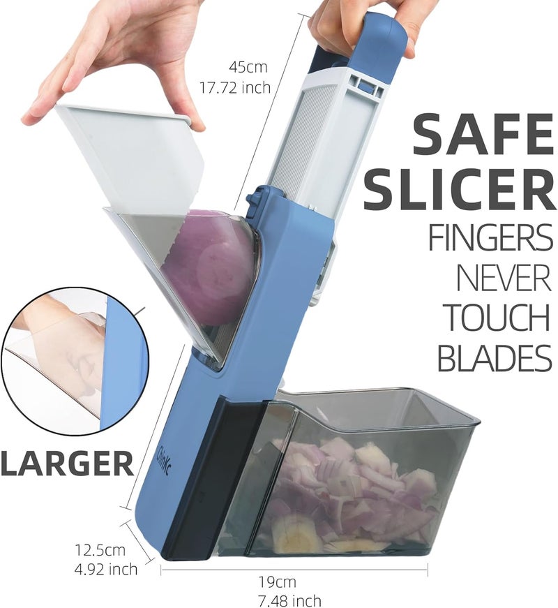 ChinKc Upgrade Safe Mandoline Slicer for Kitchen,Adjustable Vegetable Food Chopper Onion Potato Fries Cutter, Veggie Salad Julienne + Dicer, with Draining basket, Kitchen Chopping Artifact, Gift - Image 2